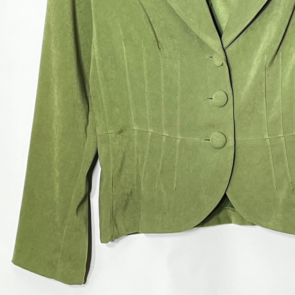 I.N. Studio Petite Sage Green Faux Suede Pintuck Blazer Jacket 10P 5443Z57 - Picture 4 of 8